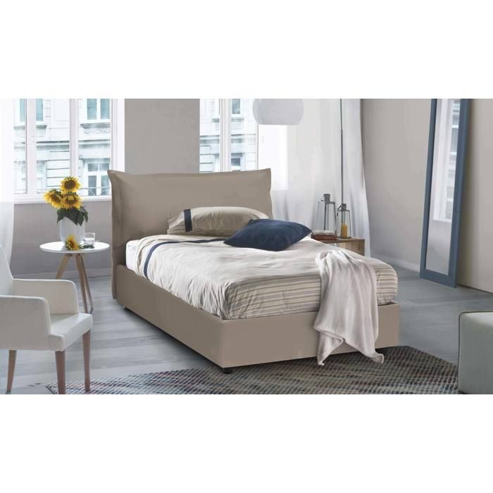 Dmora - Lit queen size Angela 205x135h95 cm gris tourterelle Panneau effet bois et Similcuir