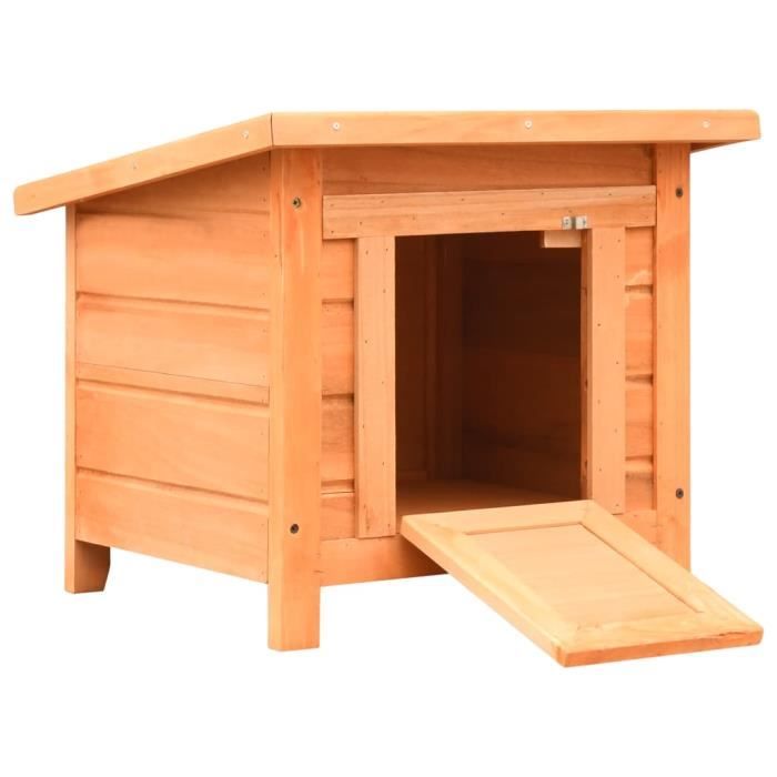 Niche pour chat - Maison de chat en pin massif et sapin - 50 x 46 x 435 cm - Marron et vert - Extérieur