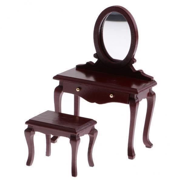Odoria Miniature 1/12 Coiffeuse En Bois - Accessoire Maison De Poupée Chambre - 9,5 X 4,2 X 6,4 Cm
