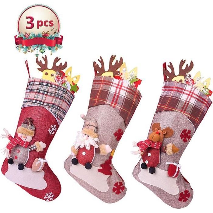 Chaussettes De Noel Sac A Bonbons Avec Pere Noel Suspendue 46 22cm Grande Taille Cadeau Decoration De Noel Cdiscount Maison
