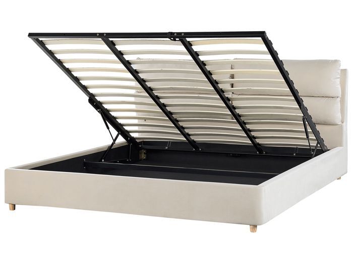 Lit avec coffre en velours beige clair 180 x 200 cm BATILLY Lit avec coffre en velours beige clair 180 x 200 cm BATILLY