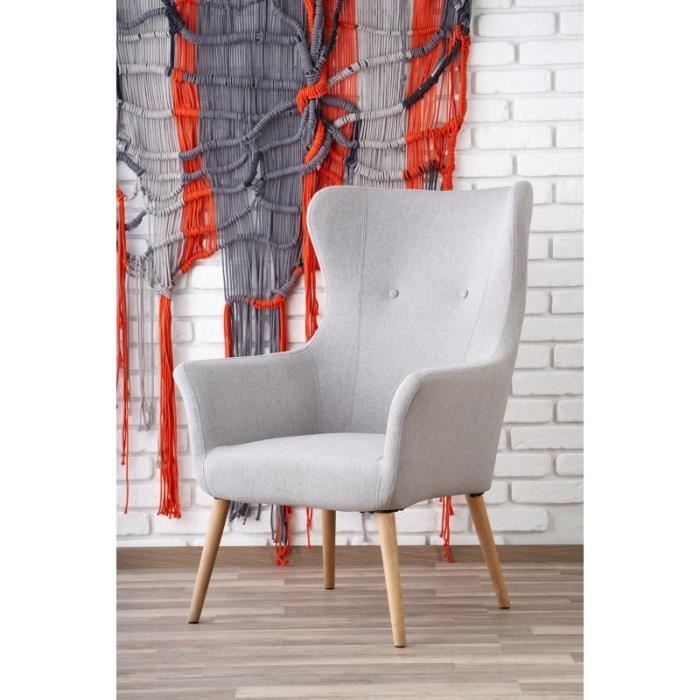fauteuil en tissu et pieds en bois 73 x 99 x 76 cm - gris clair