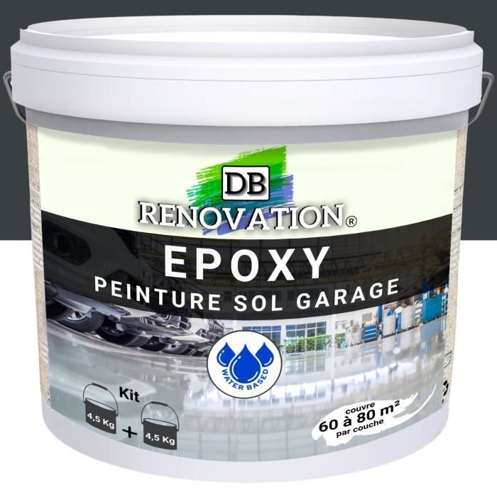 9 kg Gris anthracite - RESINE EPOXY Peinture sol Garage béton - PRET A L'EMPLOI - Trafic intense - Etanche et résistante