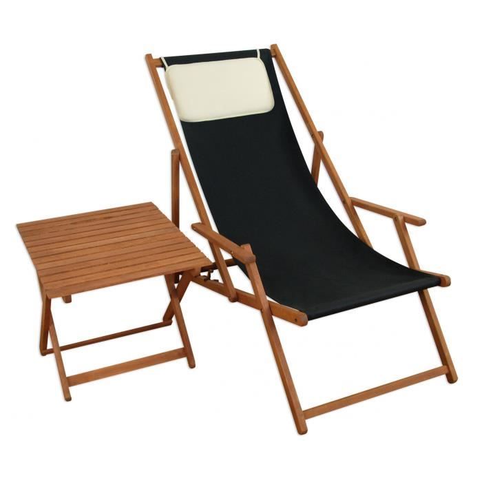chaise longue de jardin noire, chilienne, bain de soleil pliant, oreiller, table 10-305tkh