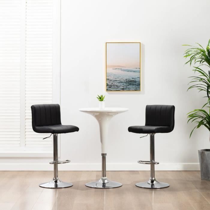 Tabouret de bar en Similicuir - LANGRIA - Hauteur réglable - Style contemporain - Noir Tabouret de bar en Similicuir - LANGRIA - Hauteur réglable - Style contemporain - Noir