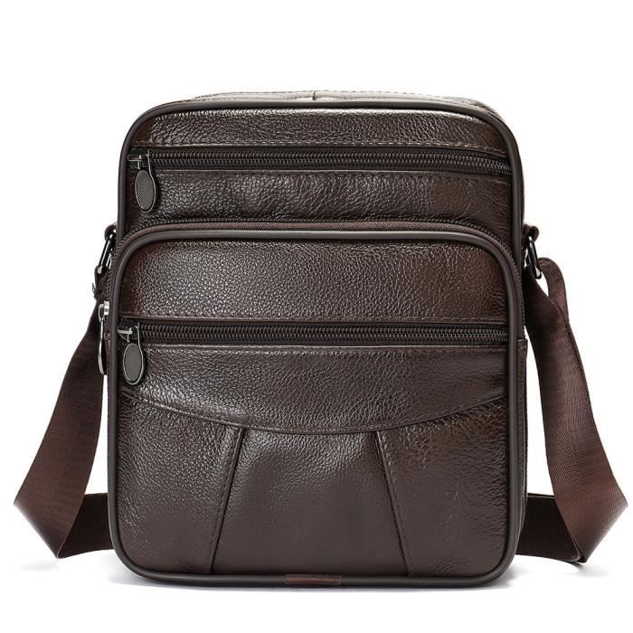 Sacoche Bandoulière Homme En Cuir Véritable - Style Rétro, Couleur Marron, Neuve