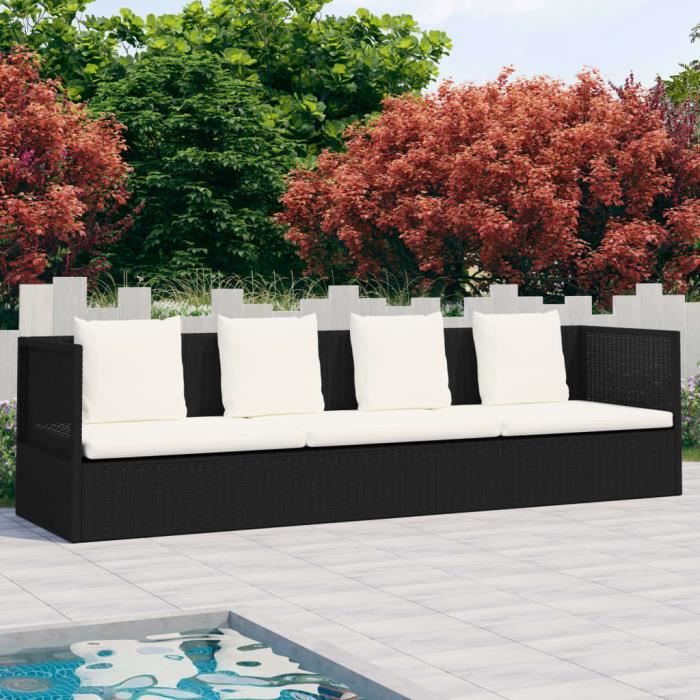 Lit de jardin avec coussin et oreillers - Omabeta - Scandinave - Moderne - Noir - Résine tressée - acier - 200 x 60 x 58 cm 74051481