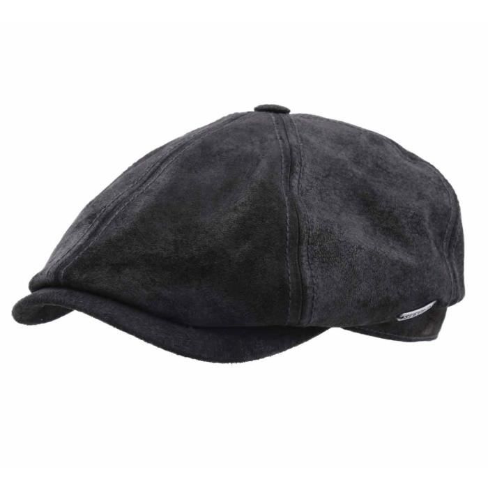 Béret noire-16 casquette plate cuir homme Redding