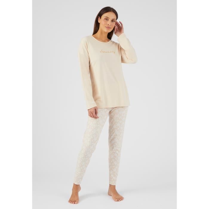 Pyjama femme Damart Pyjama avec legging maille jersey Thermolactyl Ecru fleuri Confortable et chaud Ecru fleuri Cdiscount Pret a Porter