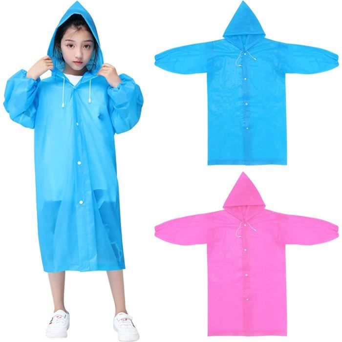 Poncho De Pluie Enfant 2 Pièces - Imperméable Réutilisable EVA - Taille 100-140 Cm - Pour Activités Extérieures - 3
