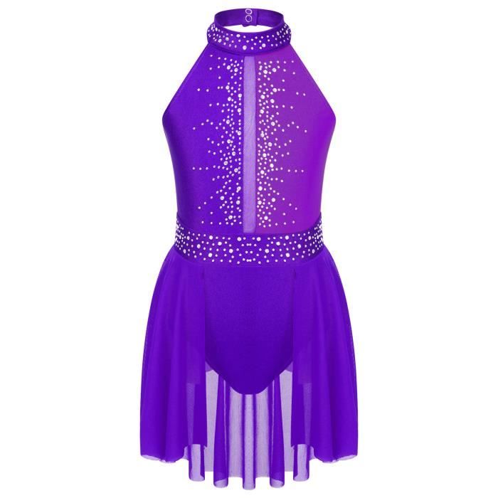 Manyakai Femme Robe Danse Classique Strass Robe Danse Lyrique Contemporaine sans Manches Justaucorps Gym Latine Costume Dancewear S-XXL A Blanc L