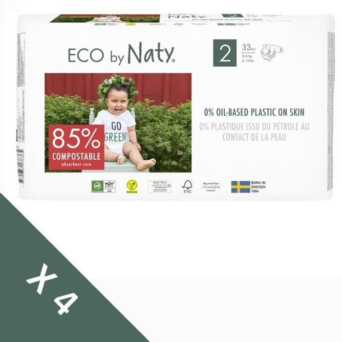 Couches écologiques NATY - Taille 2 Mini 3-6 kg 132pcs - Sans parfum, sans chlore, sans allergènes