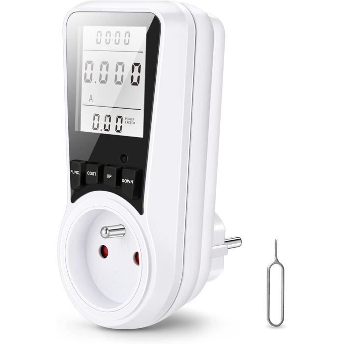 Wattmètre Prise Compteur d'Énergie, Consommation d'Énergie avec 7 Modes Surveillance,Écran LCD Rétroéclairé,Surcharges de Protection
