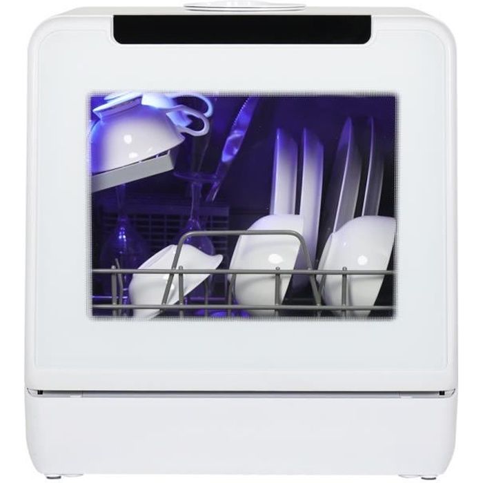 PULUOMIS Mini Lave-Vaisselle Pose Libre 10 Programmes avec Réservoir d'eau 5L d'eau, Commande tactile, Lumière LED, 45cm