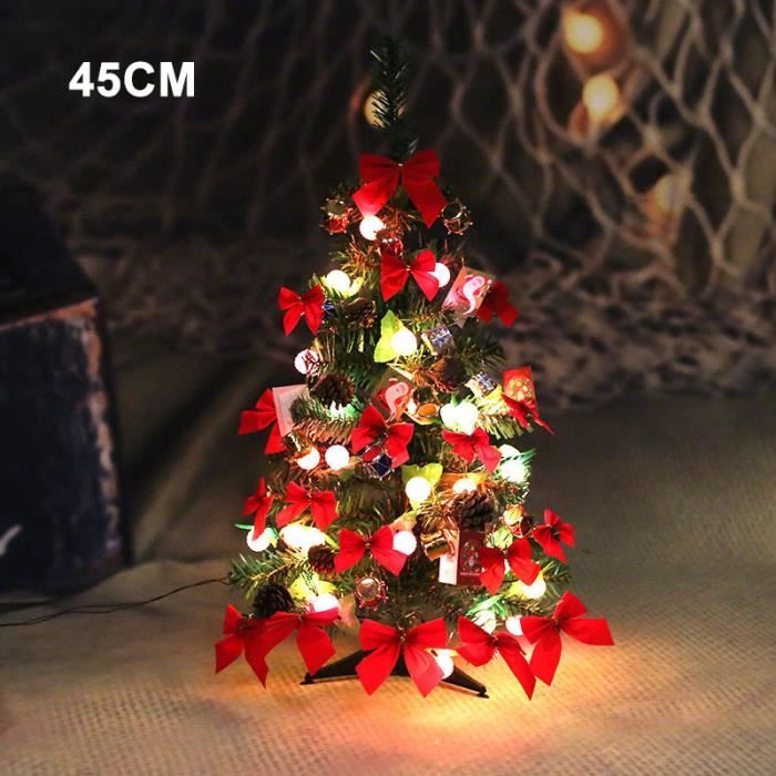 Mini Sapin de Noël Artificiel, 45 cm Sapin de Noël de Table avec LED Guirlandes Lumineuses
