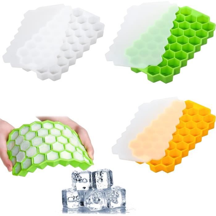 Lot De 3 Bacs À Glaçons Avec Couvercle Amovible - En Silicone Souple