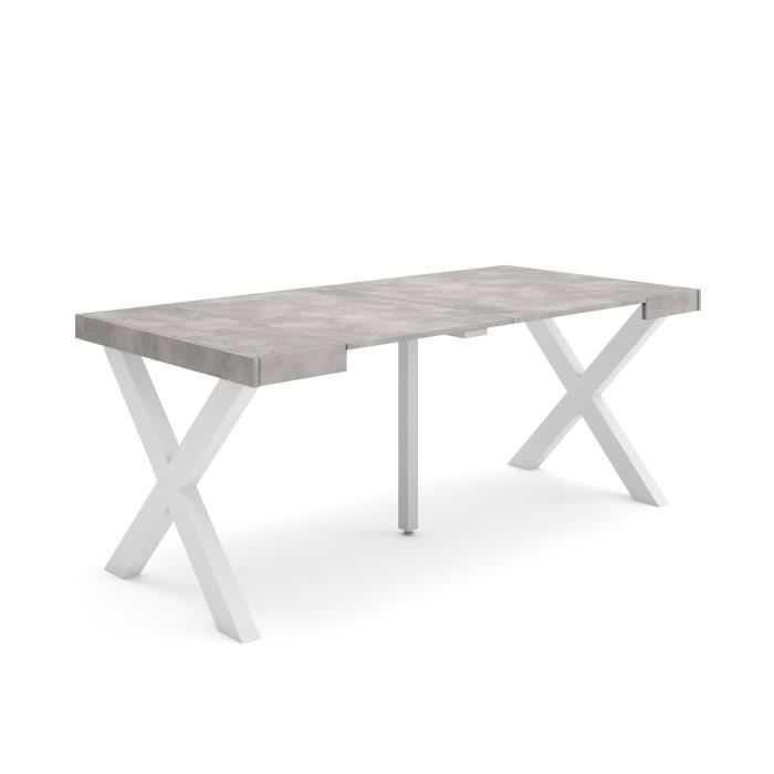 Table console extensible 180x90x73cm pour 8 personnes pieds bois massif ciment RF2770