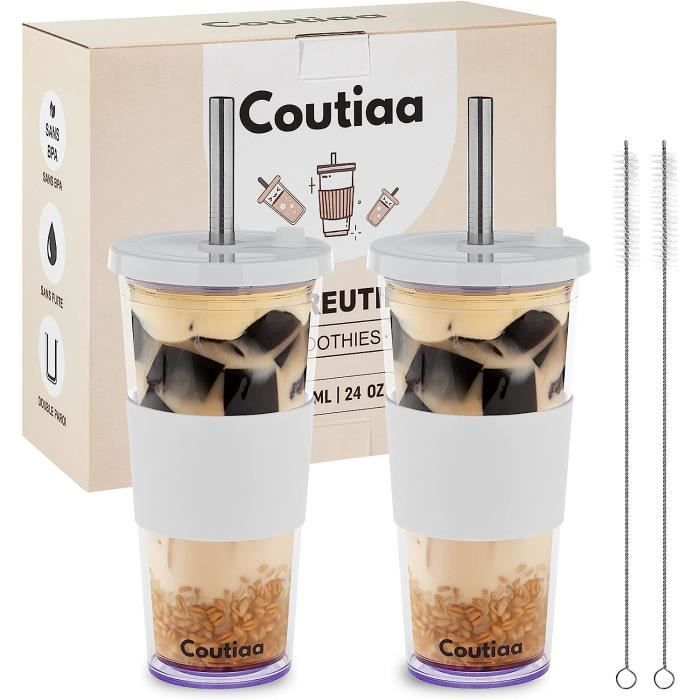 7CDXD Verre Avec Couvercle Et Paille Reutilisable Gobelet Bubble Tea 450 Ml B 485881