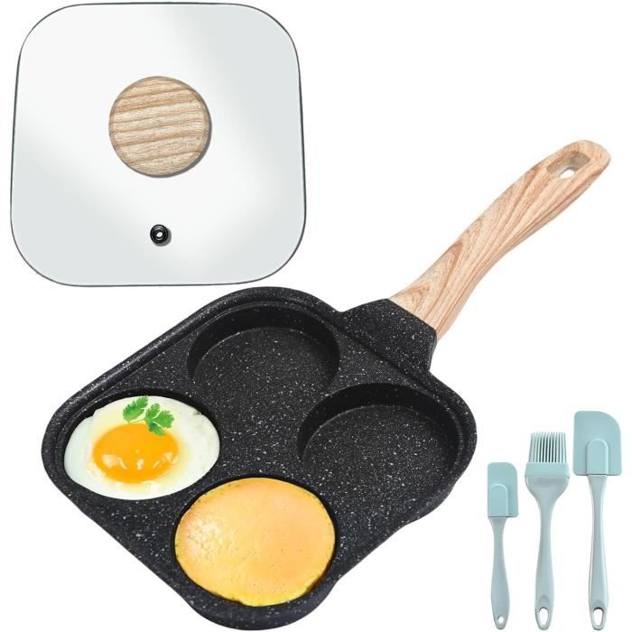 HUAOSN Poêle à Oeufs Antiadhésive, Poêle à Petit Déjeuner à Oeufs 3 en 1, Poêle à