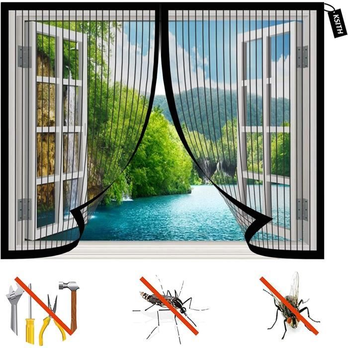 Magnétique Moustiquaire Porte, Ultra Fine Aimantée Maille Anti Mouches Rideaux Fermeture Automatique Installation Facile Sans Perçage, Pour Portes- Black-a| 115x190cm(45x74inch