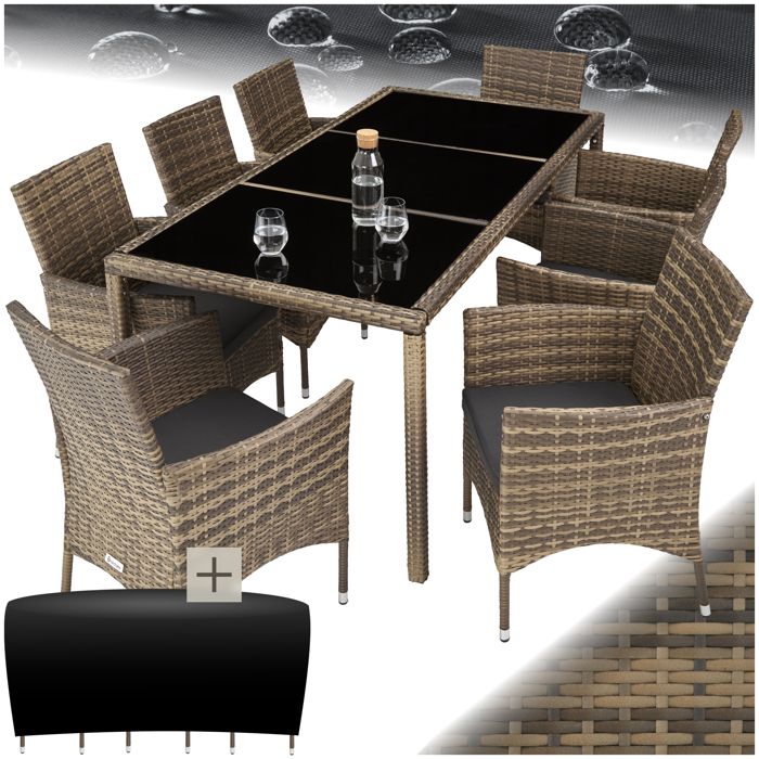 Salon de jardin - TECTAKE - mobilier extérieur valencia 8 places résine tressée facile dentretien 195x91x75 cm - marron naturel Salon de jardin - TECTAKE - mobilier extérieur valencia 8 places résine tressée facile dentretien 195x91x75 cm - marron naturel