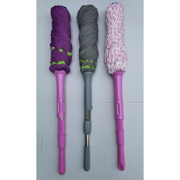 Balai Serpillère Rotative 360° - Manche Télescopique Acier - Essorage Facile - Microfibre Absorbante