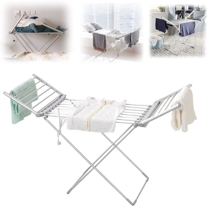 Sèche-Serviettes Électrique Two In One BETEC – Mural Ou Sur Pied, Design Élégant Argent Brossé, 60W Éco