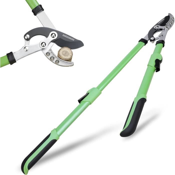 LINZI Cisaille Coupe-Branches Télescopique Robuste avec Poignée en Aluminium 660-970 mm Scie à Métaux Pliante 250 mm Gants de Jardin, Ciseaux de Jardin pour Branches, Haies