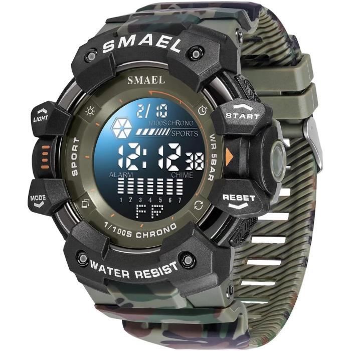 Montre Sport Numérique Rozhuhro 5 ATM | Étanche 50m - Chronomètre, Réveil, Rétroéclairage LED - Gris Noir