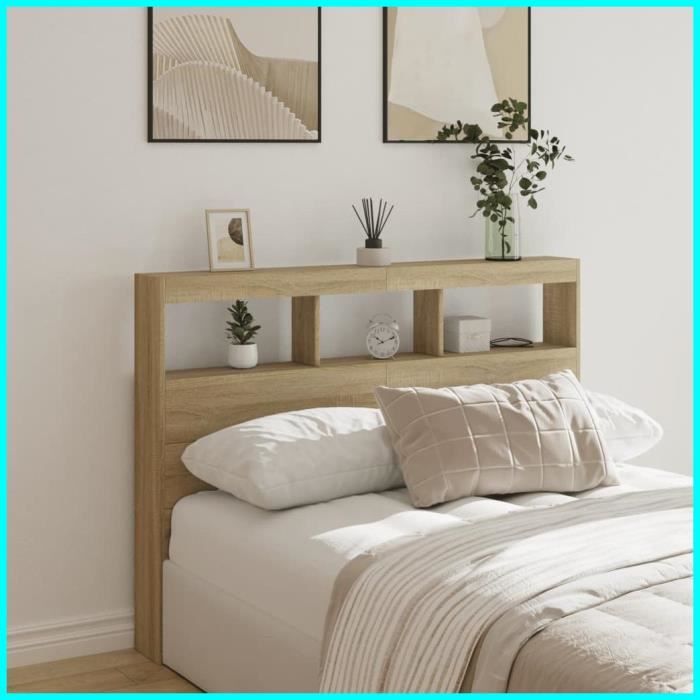 DXBK Armoire tête de lit avec LED chêne sonoma 140x17x102 cm 839198