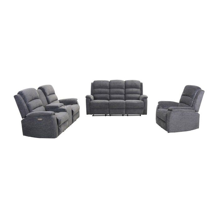 Canapés 3 places 2 places et un fauteuil relax électrique en tissu gris NEVERS