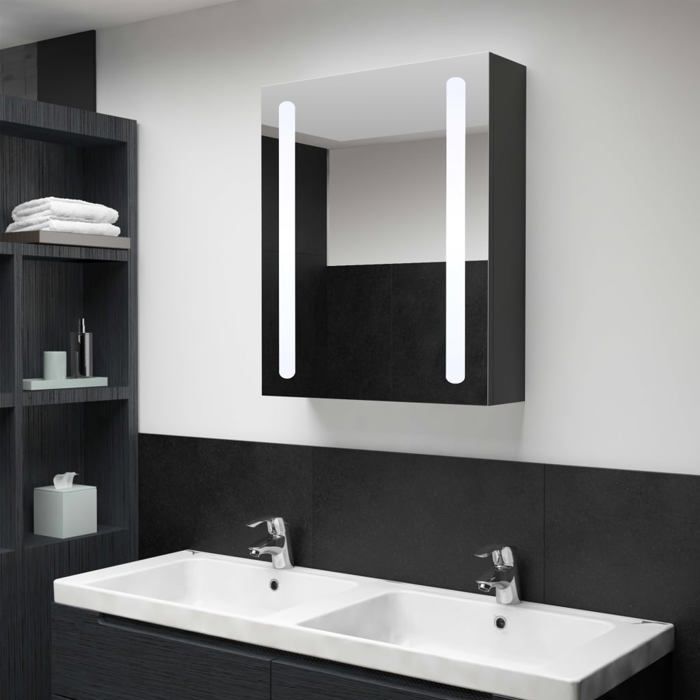 armoire de salle de bain à miroir led - vidaxl - 50 cm - gris - contemporain - design