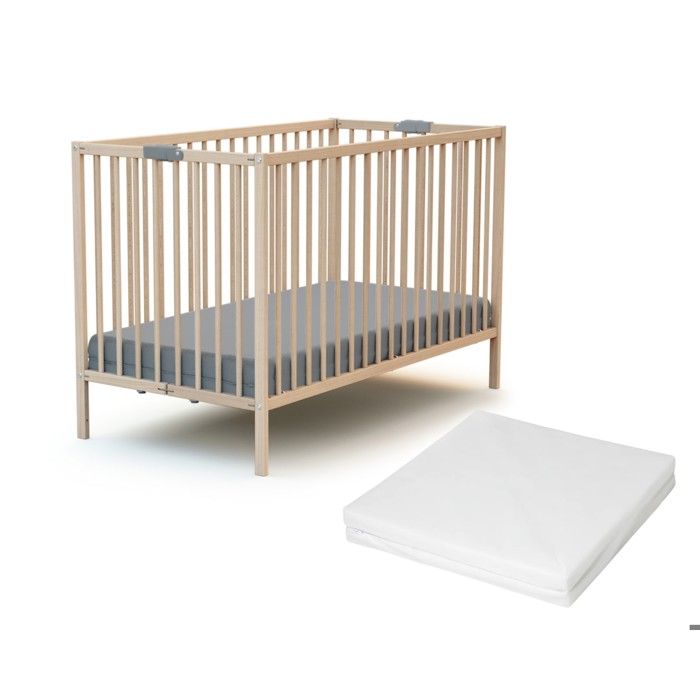 WEBABY - Lit bébé pliant en bois avec matelas 60 x 120 cm FLEX Hêtre Brut - WEBABY - Lit bébé pliant en bois avec matelas 60 x 120 cm FLEX Hêtre Brut -