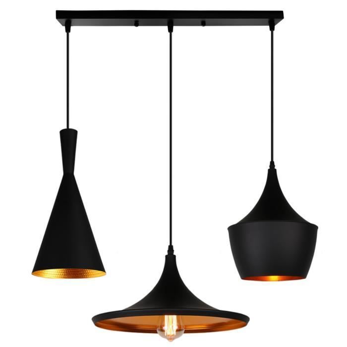 Suspension Lustre UNI - WOTTES - Noir - 3 Lampes - Vintage - Industriel