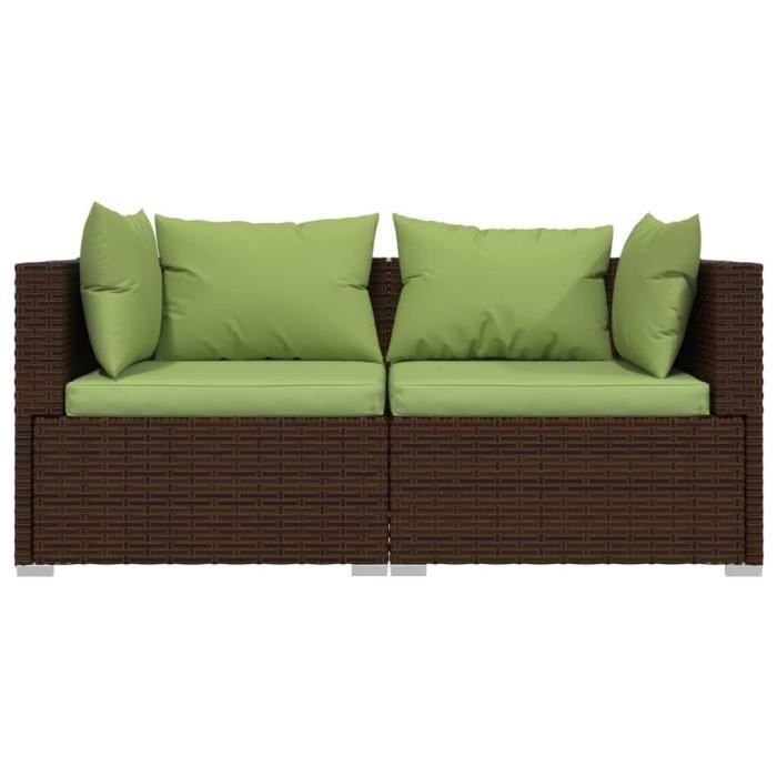 fhe - éléments pour canapés modulables de jardin - canapé 2 places avec coussins marron résine tressée - haute qualite - dx0210