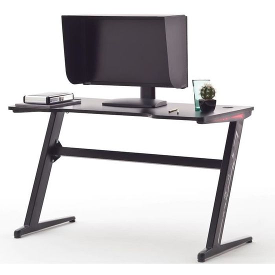 Bureau Gamer DESINO 81,3cm - Surface Carbone, Crochet Casque, Repose-Pieds Réglable - Noir