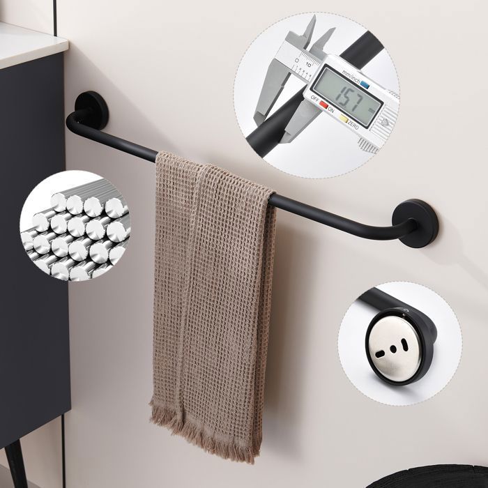 Porte-Serviette Mural En Métal Noir Et Bois - Design Moderne Pour Salle De Bain Ou Cuisine - Support Élégant Et Fonctionnel