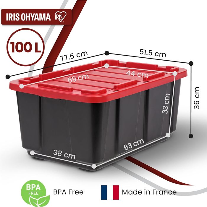 Iris Ohyama, Caisse Rangement avec Couvercle Robuste, 43L, Lot de 4