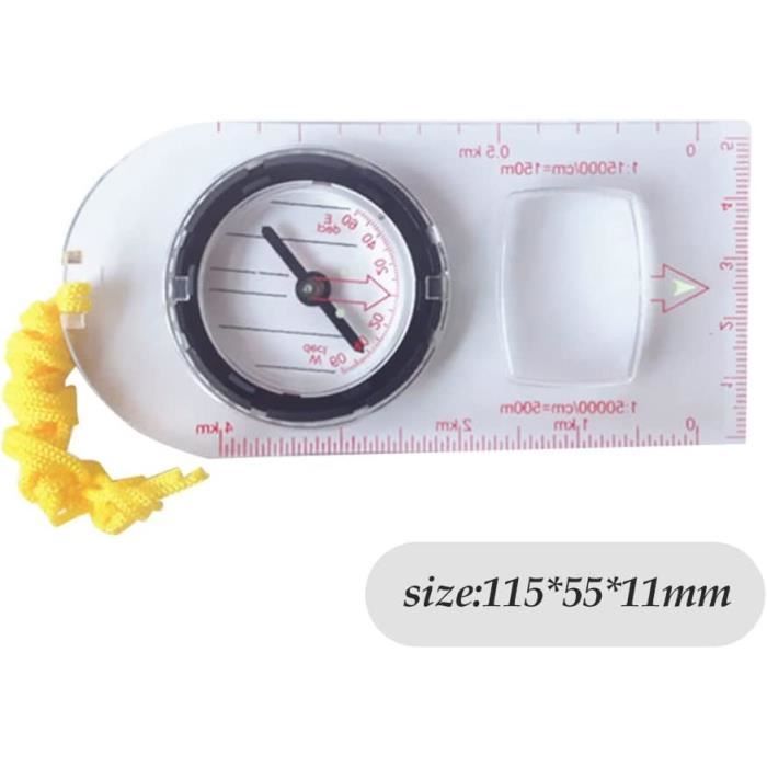 Boussole De Navigation Transparente 11,5 Cm – Déclinaison Réglable, Lumineuse, Avec Cordon, Pour Rando, Camping, Orientation