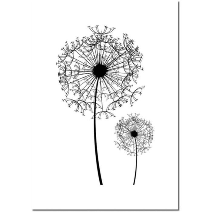 HHLINXI 3 pièces Noir Blanc Toile Poster Pissenlit Lotus Fleur Art
