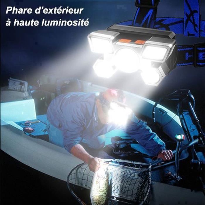 Lampe Frontale, Torche Frontale LED USB Rechargeable Puissante avec 350 LM,  3 Modes d'Eclairage, Induction Manuelle, Étanche et Léger pour Pêche