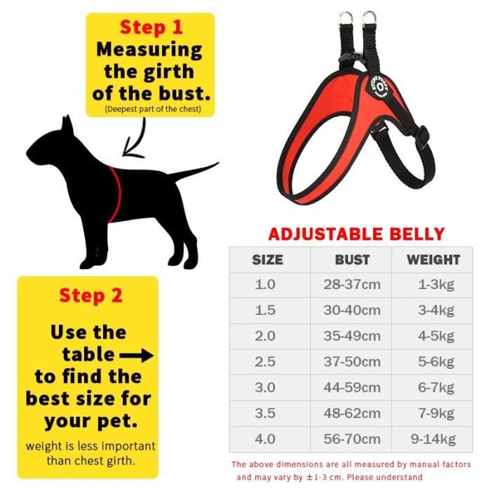 Stunt Puppy Harnais de petit chien ceinture réglable harnais de marche  bouledogue français Shih Tzu -Red-Size1.5 (3-4kg) - Cdiscount