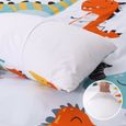 Parure de lit Imprimé Dinosaure pour Enfant Kids Garçon Housse de couette Blanc avec Taie d'oreiller 140 x 200 cm-2