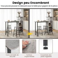 Table Haute Rectangulaire + 2 Tabourets – Style Industriel – Pour Petit Espace, Cuisine, Bar – Dimensions 120x48x91 Cm - 9