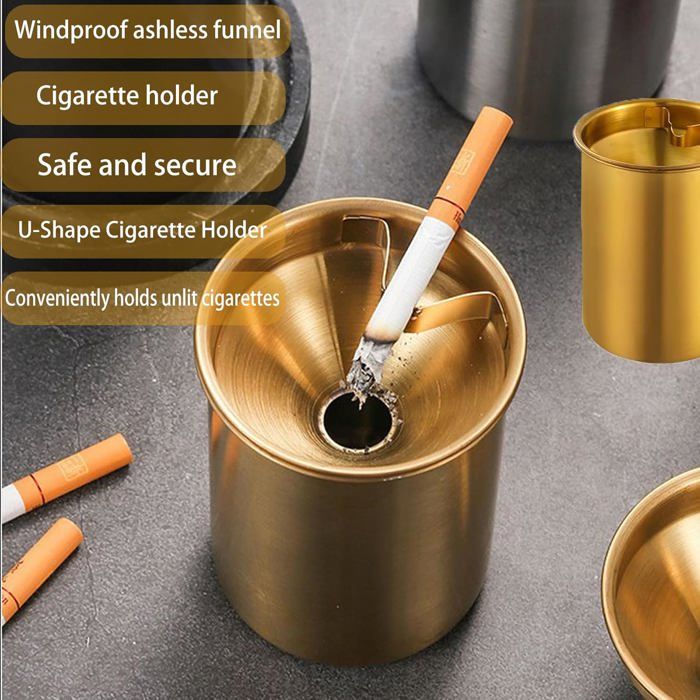 Cendrier à cigarettes coupe-vent en métal, pour l'intérieur extérieur, or