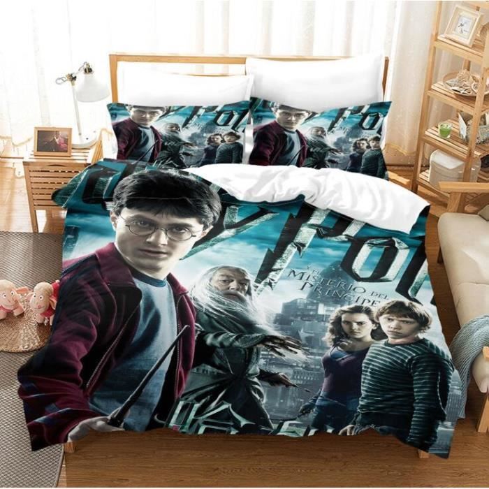 Parure De Lit Double Réversible Harry Potter - Housse De Couette 240x220 Cm + 2 Taies 63x63 Cm - 100% Polyester