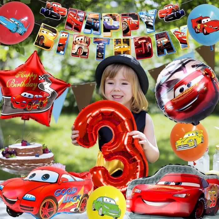 Décoration anniversaire 3 Ans Cars, 3 Ans Ballons en Aluminium de Voiture,  Deco Anniversaire Garcon 3 Ans, Ballons en Feuille de Voiture Bannière