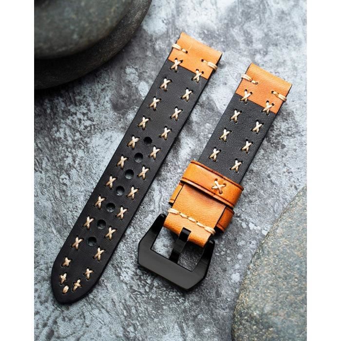 Bracelets de Montre en Cuir et Tissu Bracelet Montre pour Homme Femme Rétro  Vintage Bracelets Montre de Remplacement 20mm 22mm A353