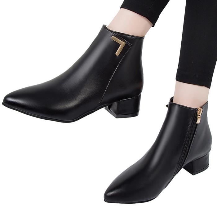Bottines Femmes Mode Loisirs Bout Pointu Talons Med Noir Noir Cdiscount Chaussures