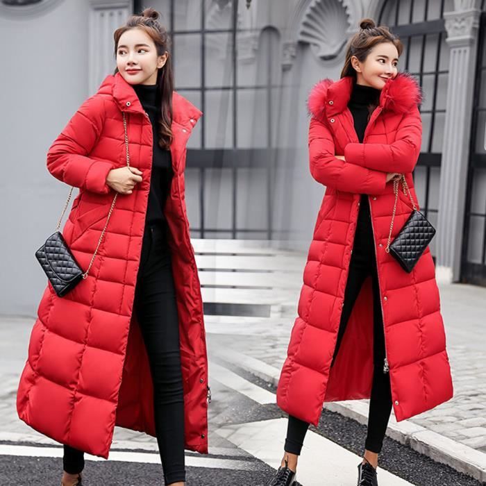 Femmes Doudoune Longue Capuche en Fausse Fourrure Doudoune